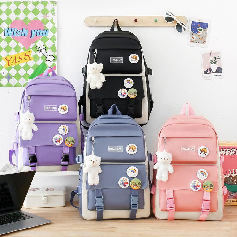 Four-piece backpack wholesale large-capacity five-piece backpack printed LOGO Korean Harajuku style suit student schoolbag
