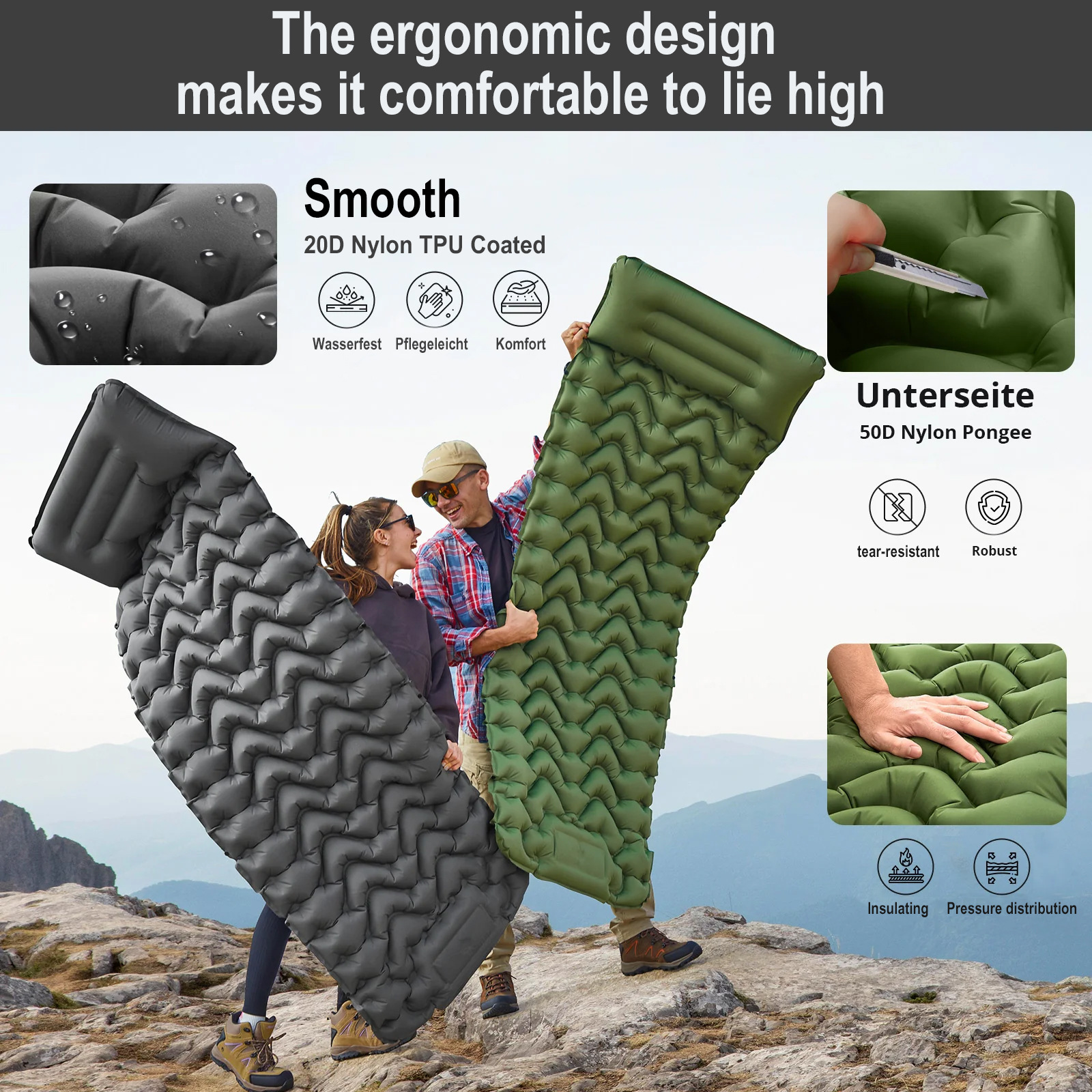 Tpu Camping Inflatable Mattress Outdoor Camping Foot-Operated Inflatable Mattress Lightweight Super Elastic Composite Inflatable Camping Mat