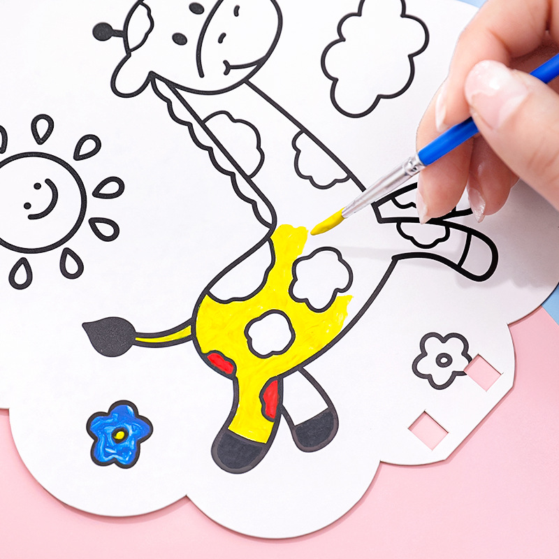 Children's Cartoon DIY Graffiti Fan Kindergarten Handmade Educational Gifts Pupils Painted Small Fan