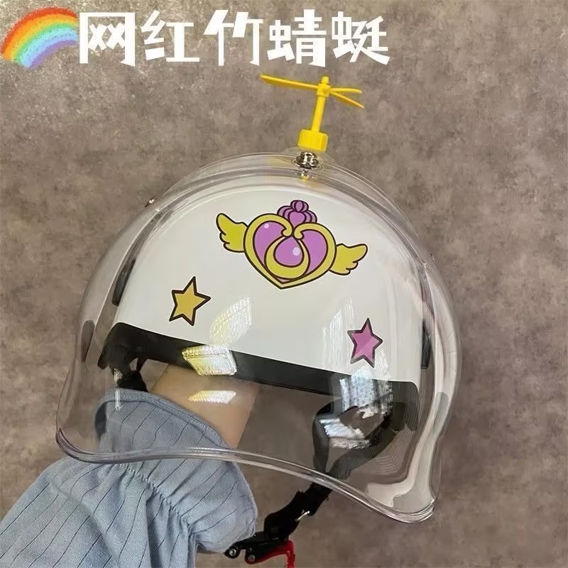 Electric car cute bamboo dragonfly helmet hat tail box suction cup motorcycle decoration windmill small fan helmet