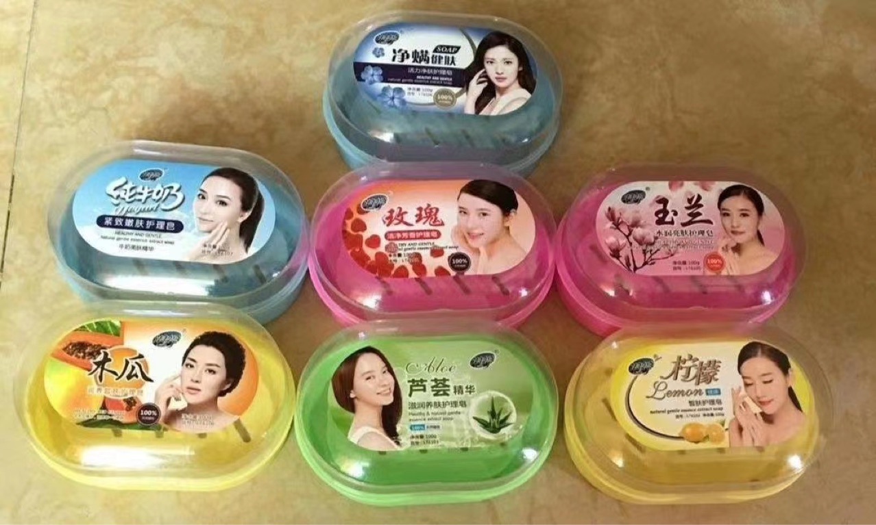 Оптовая продажа мыла Лангтинг 100г в пластиковой упаковке, лимонное, молочное, алоэ, роза, папайя