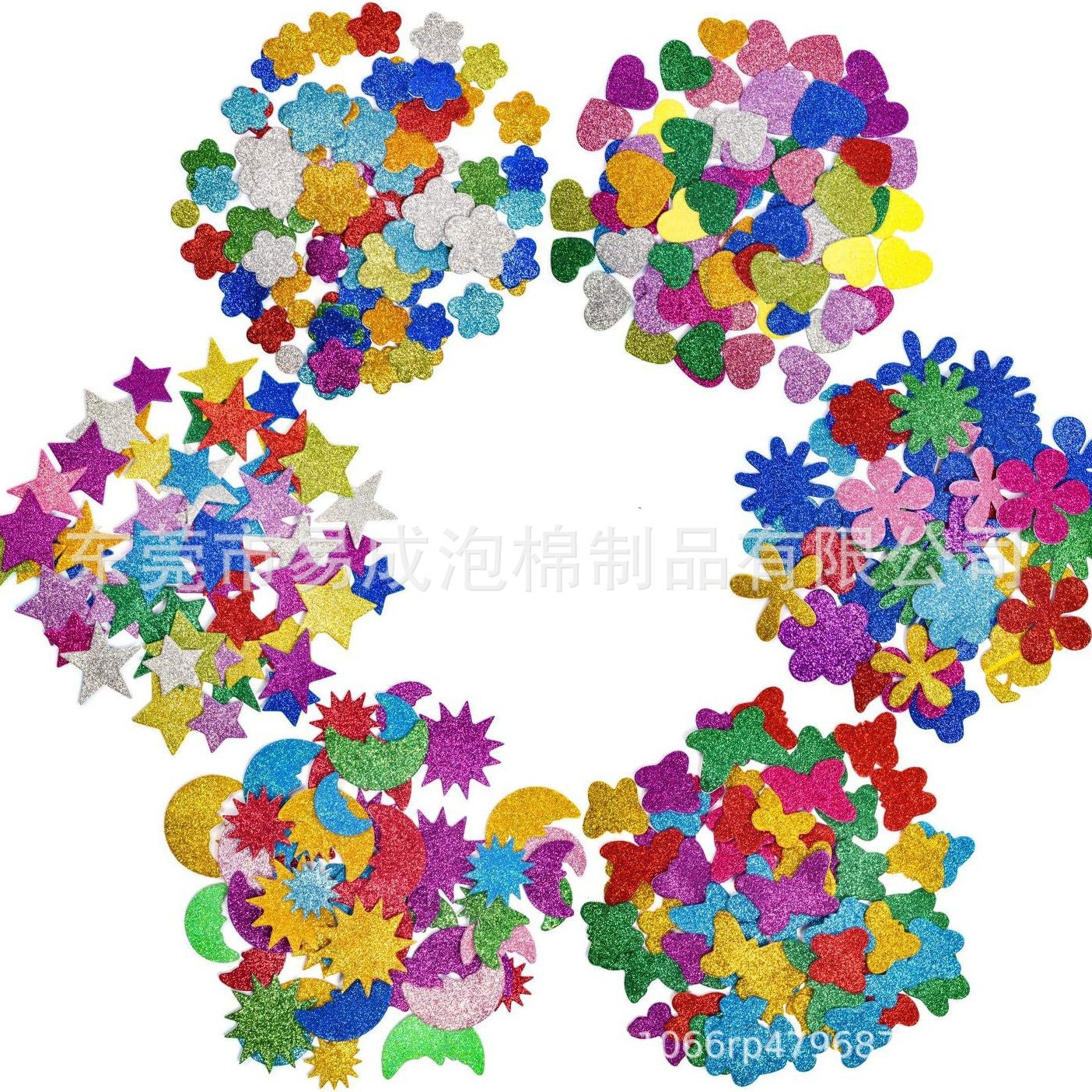 Amazon Hot Stars Love Decorative Stickers Foam Glitter Stickers Color Handmade DIY Glitter Powder Stickers