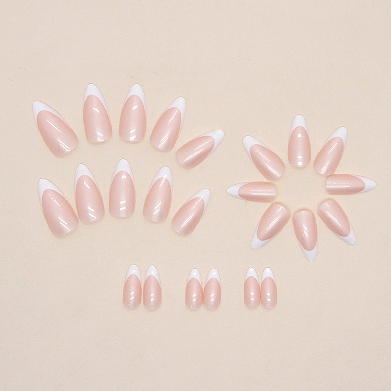 Simple and Pure Desire Aurora French Manicure Sweet and Gentle Round-Head Almond Nails European and American Export Style Wearable Nails