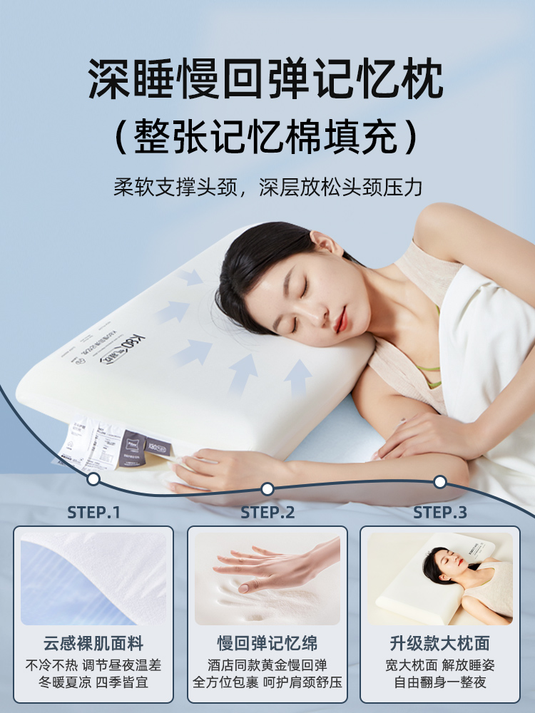 Zero-Pressure Slow Rebound Deep Sleep Memory Foam Pillow Core Hotel Same Style Adult Home Pair Cervical Spine Support Sleep Aid