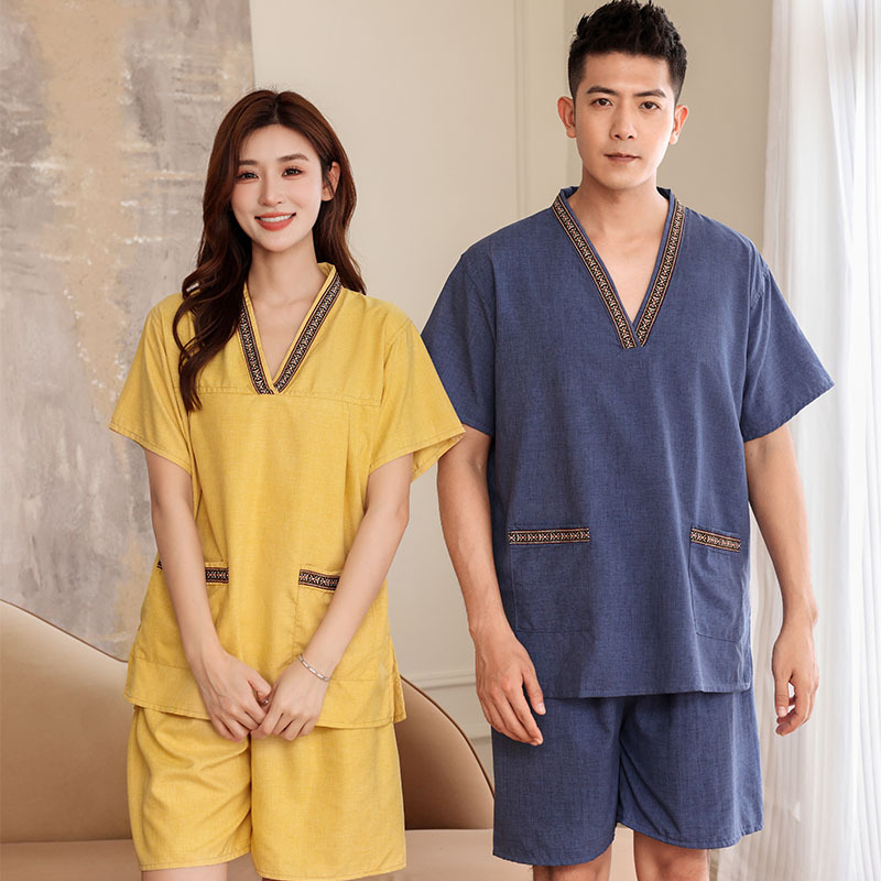 New high-end female couple suit sweat steaming clothes pure cotton sweat-absorbent bath clothes men's Bath center plus size sauna clothes wholesale