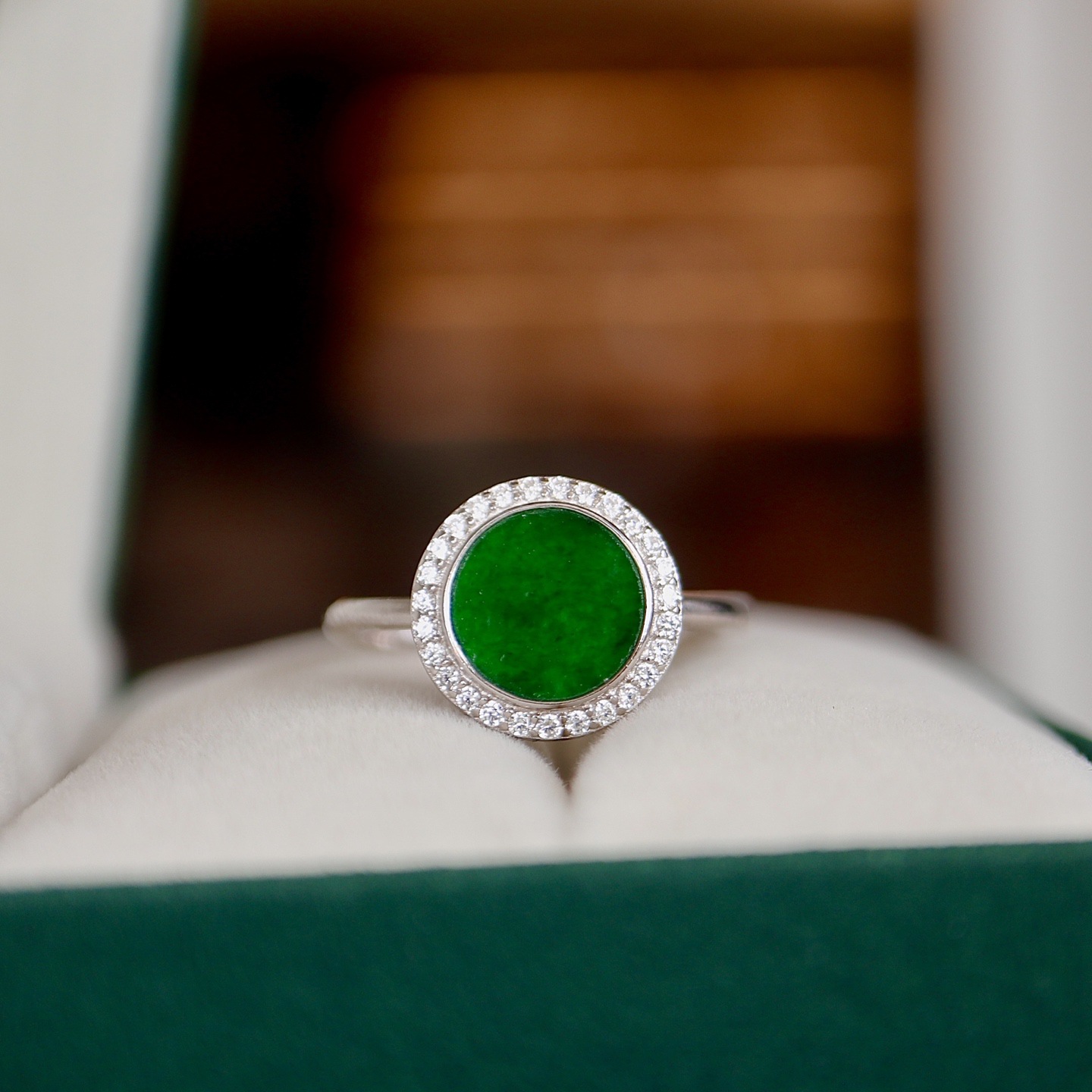 Natural Burmese Jadeite Disc Set S925 Sterling Silver Popular Light Luxury Jadeite Jewelry Ring Tiktok Jewelry Supply