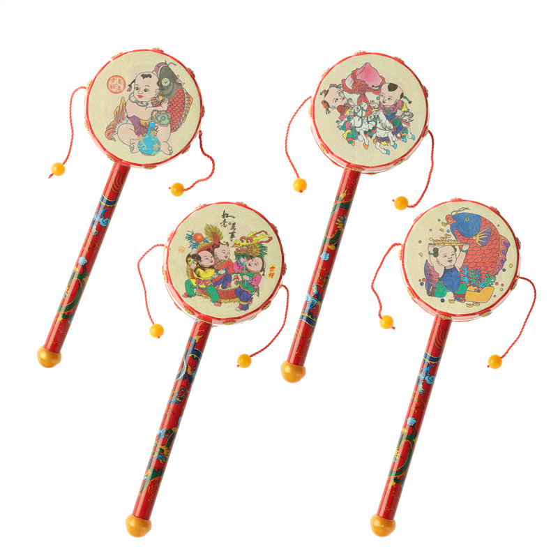 Plastic New Year Picture Rattle Hand Drum Newborn Infant Baby Traditional Puzzle Bell Early Education Auspicious Peace Drum