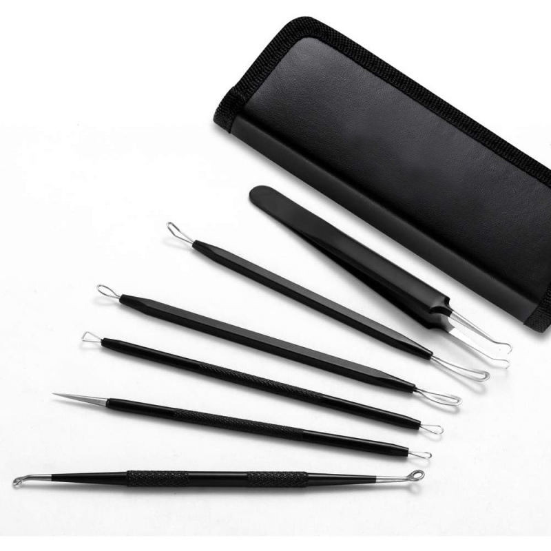 Blackhead Removal Needle Tool suit with Storage Box Extractor Curved Blackhead Tweezers for Acne Removal
