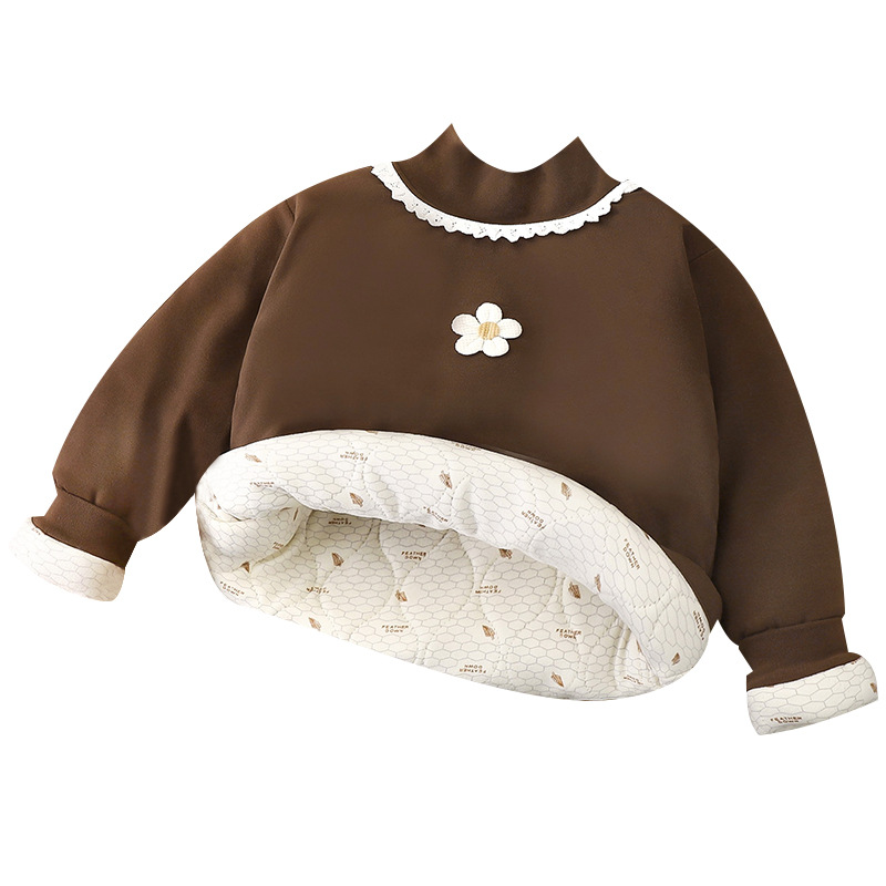 2025 Autumn/Winter New Style Fleece-Lined Thickened Children's Sweatshirt for Boys and Girls, Cartoon Single Top, Cotton-Padded Base Shirt for Young Children