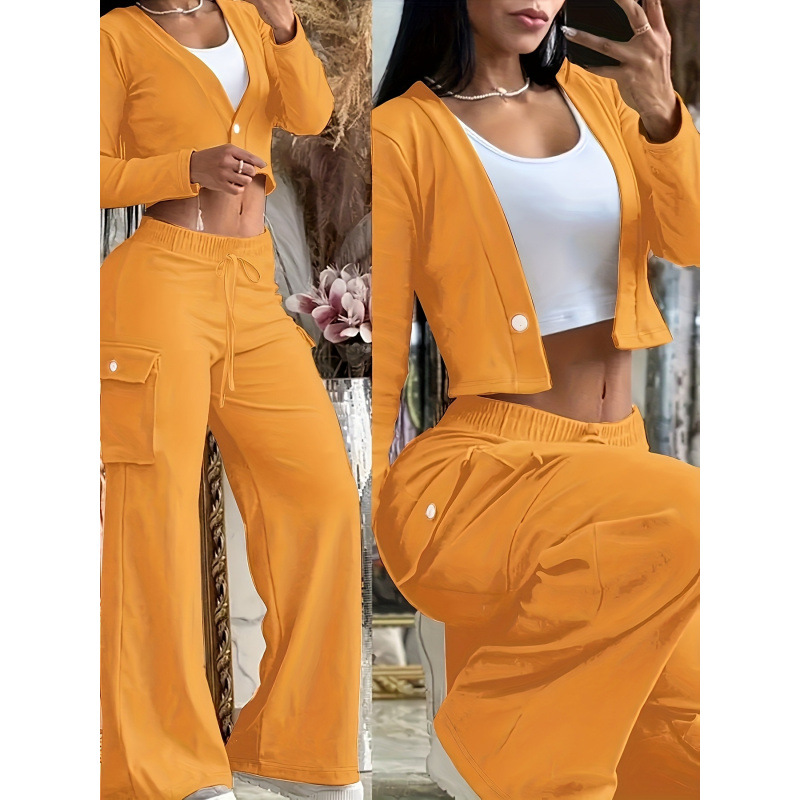 Женский стильный зеленый двухцветный вязаный кардиган и брюки