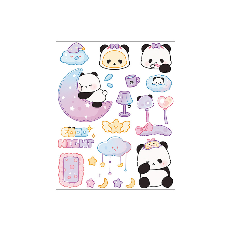 Cute Handmade Panda Pattern Cartoon PET Sticker Children's Fun Self-adhesive Hand Account Sticker Waterproof Panda Sticker
