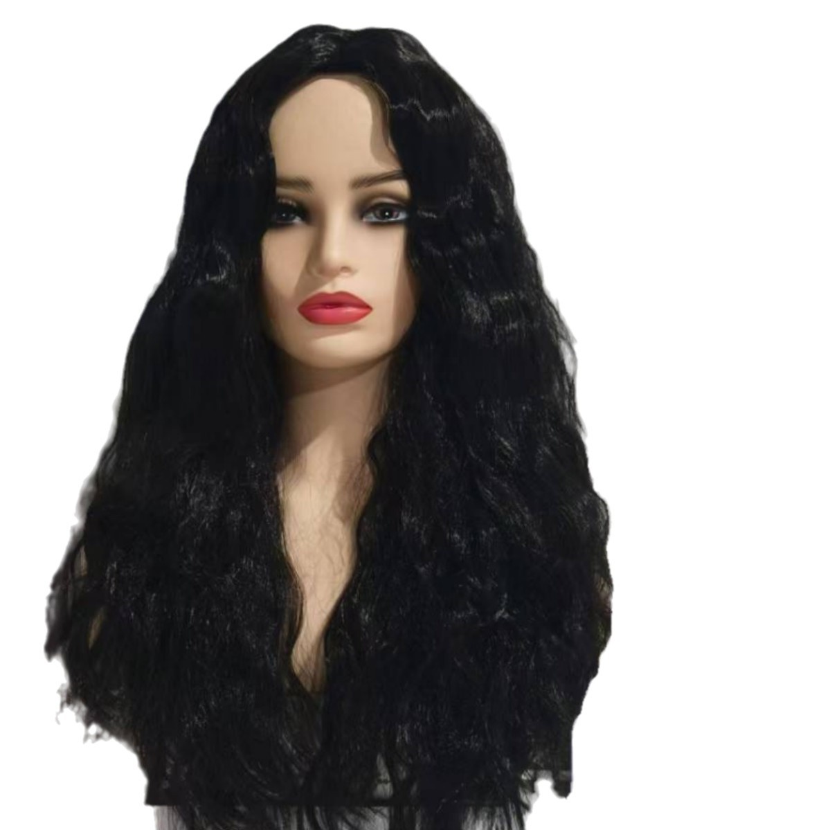 Middle Corn Hot Europe, America and Africa Cross-border Long Roll Wig Black Chemical Fiber High Temperature Silk Fluffy Natural Full Head Cover