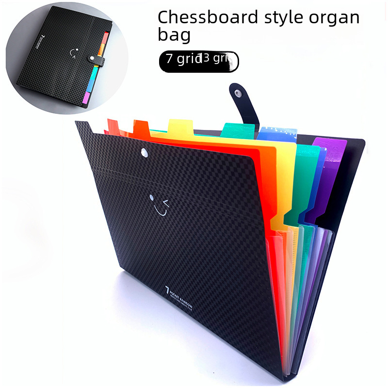 2025 Amazon New Checkerboard Accordion Bag A4 Single Button 7 Grids 13 Grids Organ Folder Manufacturer Wholesale