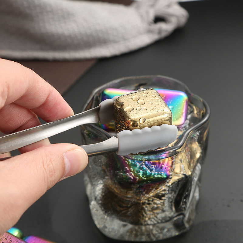 Cross-border 304 stainless steel ice cubes quick-frozen metal ice cubes suit titanium-plated golden ice wine stone whiskey stone ice particles