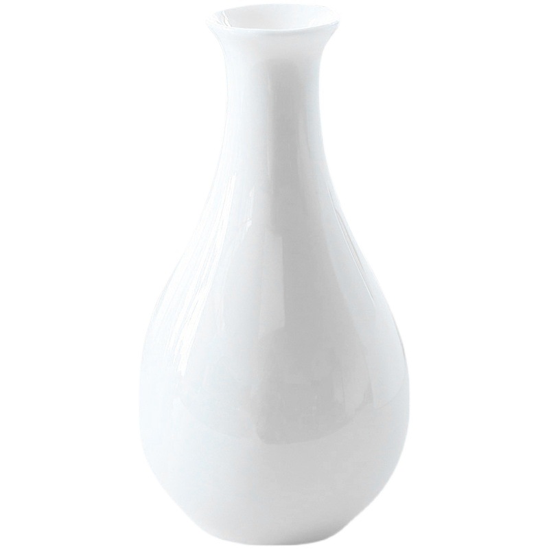 Chinese Classical Ceramic Flower Arrangement, White Jade Porcelain Flower Vessel, Living Room Desktop, Entrance Hall, Office Bedroom Decoration Small Vase