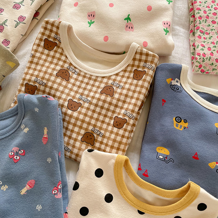 Children's Pajamas for Boys and Girls Category a 280g Wool Pull-Up Home Clothes Intimates Set Baby Pure Cotton Autumn Clothes and Long Trousers