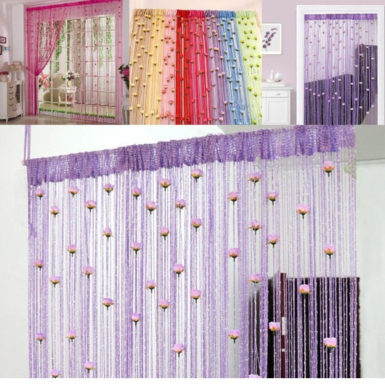 Занавеска на дверь с розами, занавеска с кистями, перегородка