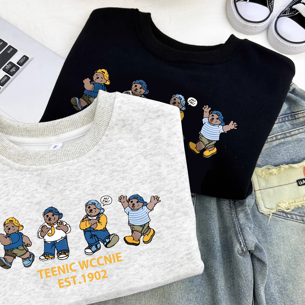 Fleece-Lined Unisex Children's Crewneck Sweatshirt, Autumn and Winter 2026 New Style, Stylish Cartoon Anime Casual Versatile Top