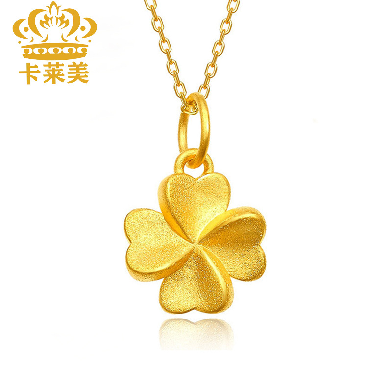Золотой кулон с четырьмя листьями 999 пробы, 3D жесткое золото, легкая роскошь, простой элегантный джокер, оптовая продажа цепочки
