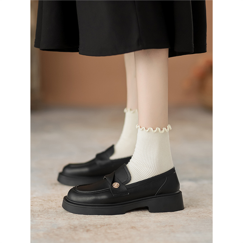 2025 Spring and Autumn New Brown Loafers Women's Thick-Soled Small Leather Shoes Versatile Lazy Slip-On Shoes Genuine Leather