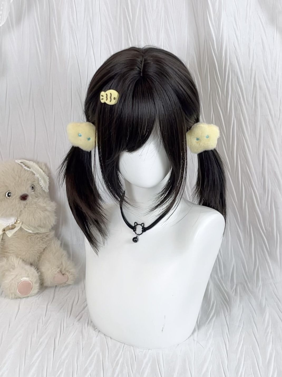 High-Level Oblique Bangs Collarbone Hair Lolita Sweet Cute Girl Wig Set Xiangyu