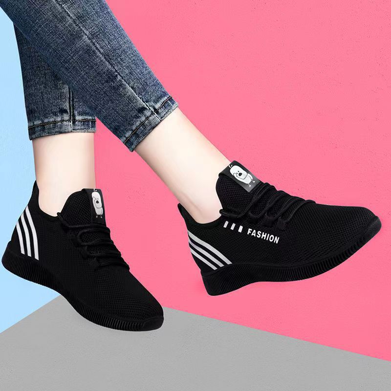 New Lace-Up Women's Sports Shoes, Breathable, Casual, Soft-Soled, Comfortable Student Shoes, One-Piece Drop-Shipping Lightweight Running Shoes