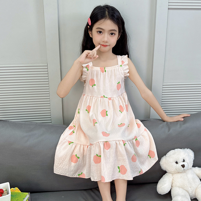 Children's Skirt Summer Thin Vest Sling dress New Girls' Western Style Nightdress Loose Home Clothes