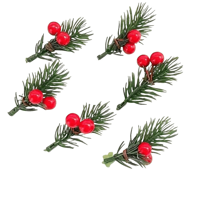 Cross-Border Amazon Hot Selling Artificial Bouquet Christmas Wreath Door Hanging Material Silver Fruit Cuttings Mini Pine Needles Berries