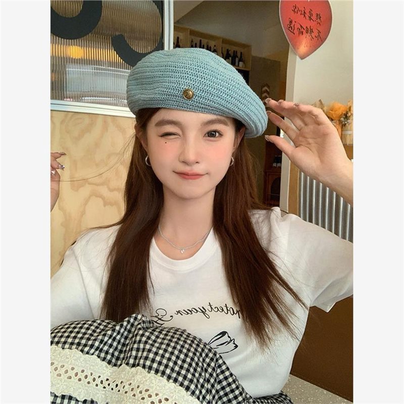 Trendy Women's 2024 New Thin Breathable Spring-Summer Hat, Hollow-Out Beret, Versatile Face-Slimming Artist Hat