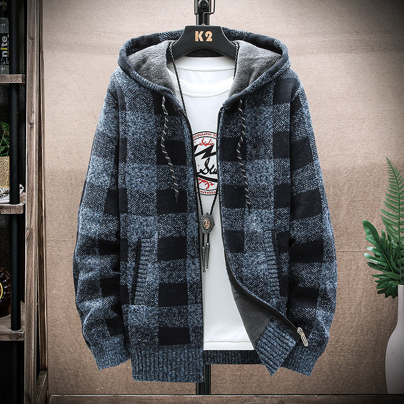 Plaid Sweater Men's Spring and Autumn Thin Autumn Clothing 2025 New Outer Cardigan Jacket Sweater Autumn Outer Knitted Sweater