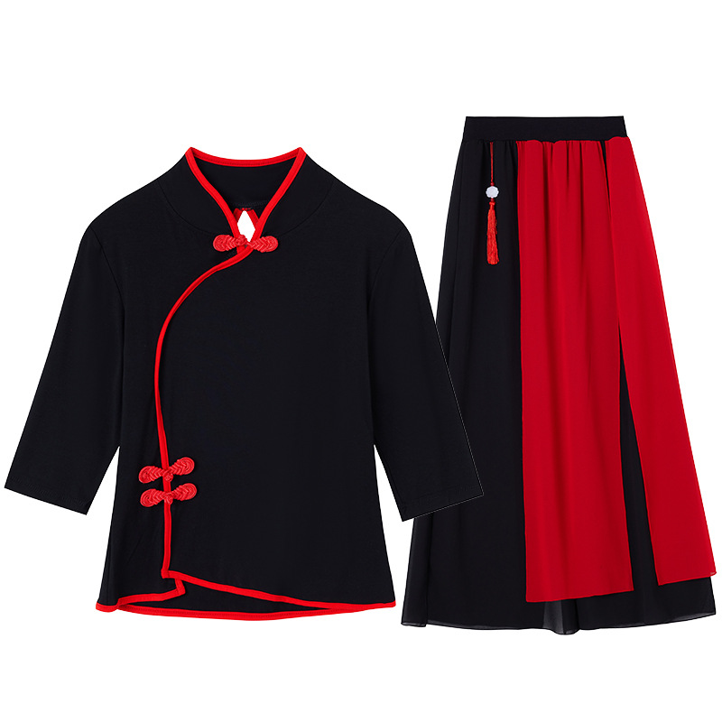 2402 New Classical Dance Stand Collar Dance Wear O'Dell Top Elegant Chiffon Skirt Square Dance Performance Wear