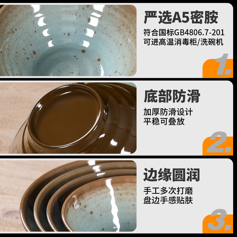 Melamine Tableware New Imitation Porcelain Blue Glaze Dot Table Four-Piece Set Commercial High-End Hotel Restaurant Plates, Dishes, Cups and Spoons