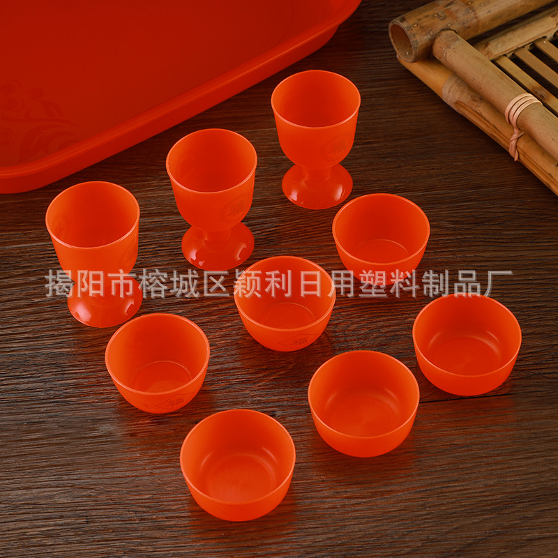 Wholesale Plastic Orange Chinese-style Worshipful Bowl for Buddha Water Cup for Temple Buddha Wine Cup Set for Buddha Hall Supplies