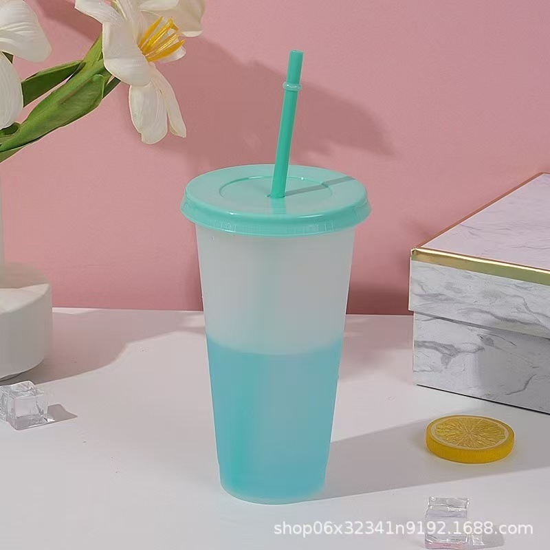 Factory Direct Cross-Border Pp Temperature-Sensitive Color-Changing Cup Large Capacity Plastic Water Cup 24oz Straw Cup