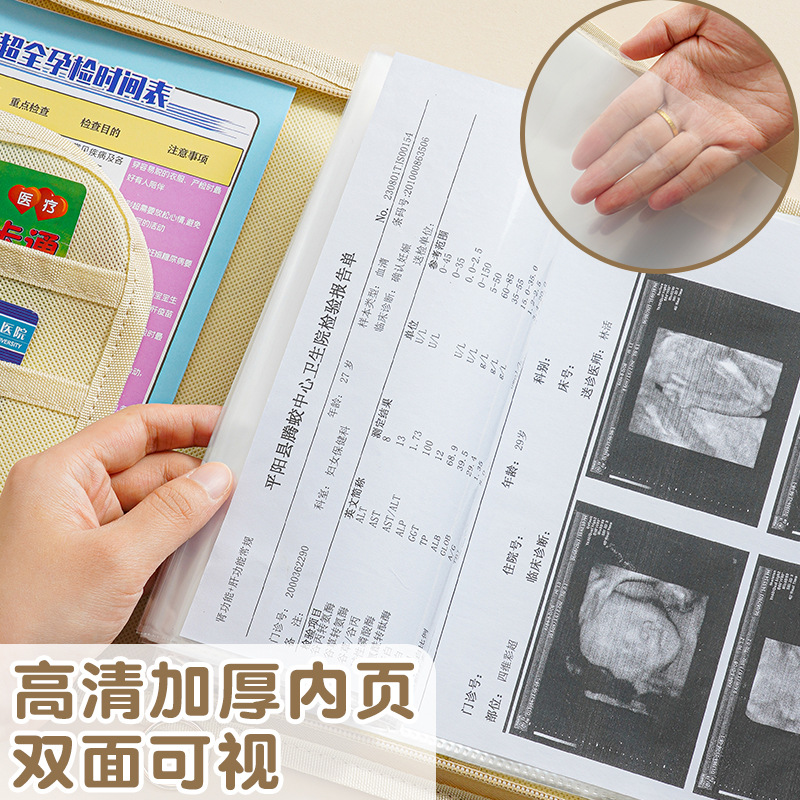 A5 Pregnant Mother Fabric Zippered Pregnancy Check-Up Storage Book Foldable Portable Storage Loose-Leaf Pregnancy Check-Up Report Information Book