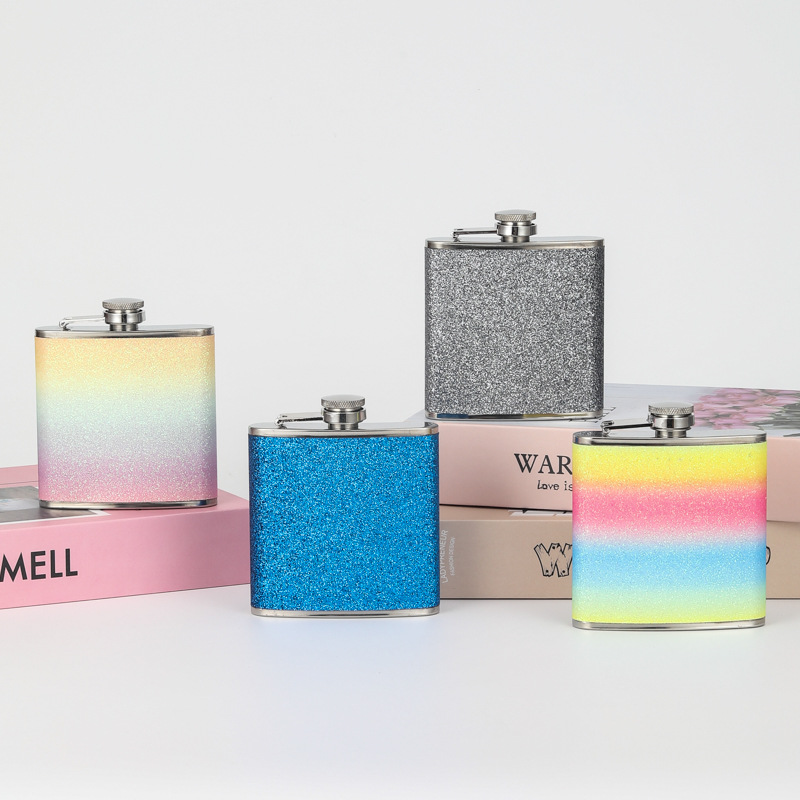 Factory wholesale portable stainless steel hip flask 8oz7oz6oz Gretel black silver pink gold gift box