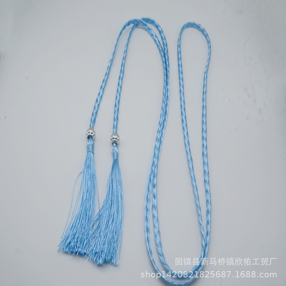Polyester Hand-woven Belt Three-strand Braid Pumpkin Beads Tassel Hanging Spike Belt Decoration Vintage Hanfu Waist Rope