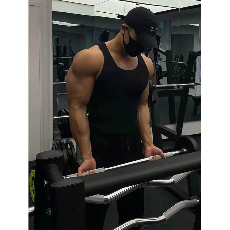 Summer New Ice Silk Vest Coarse Thread Fitness Elastic Sports Slim I-Shaped Sweat-Absorbent Muscle-Showing Base Trend