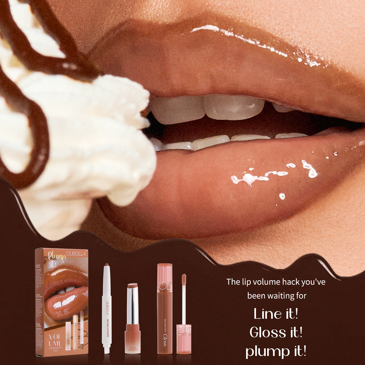 Cross-Border Exclusive Lip Makeup Set: Lip Liner + Glossy Lip Gloss + Mirror-Effect Lipstick, Three-Piece Set, Easy to Apply