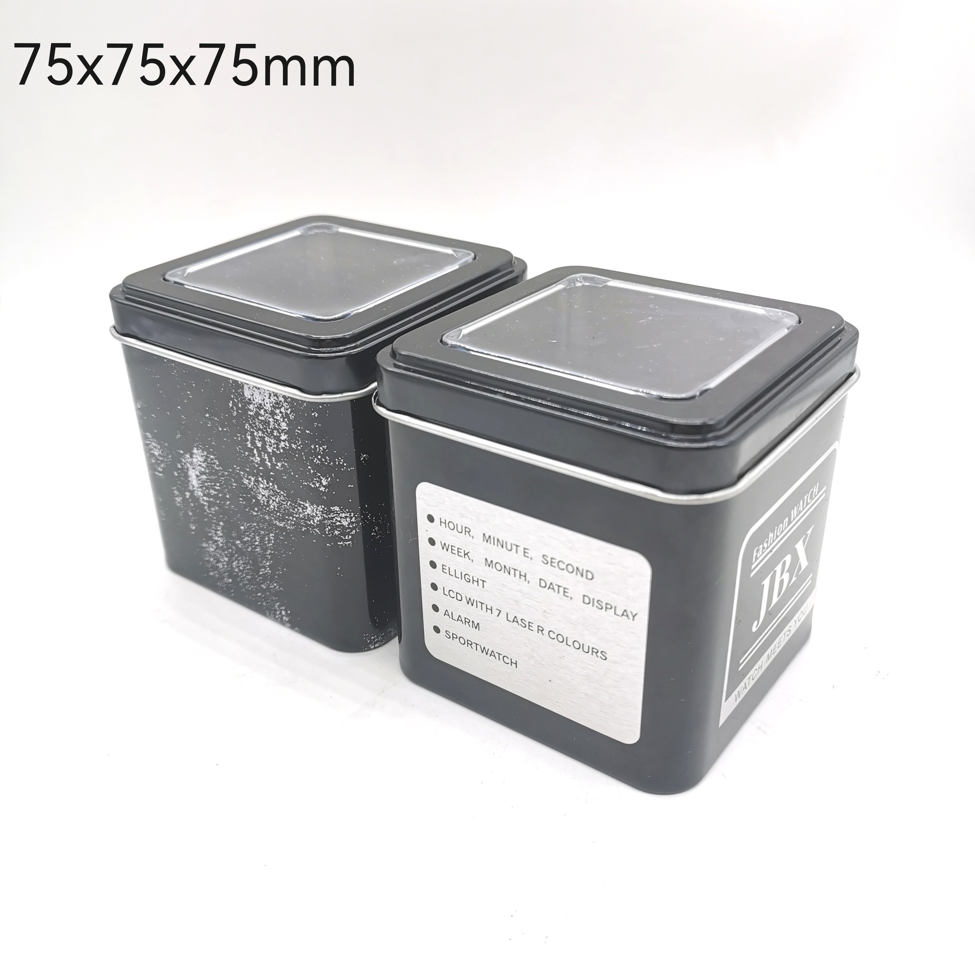 Square tin black variety of in stock students window electronic watch box children's watch box packaging tea