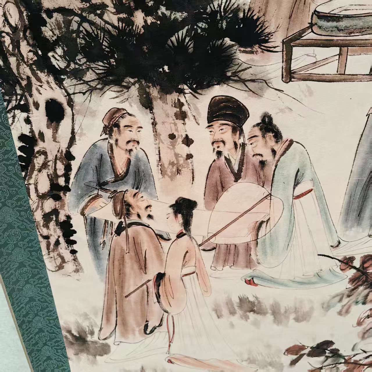 Antique Calligraphy and Painting by Fu Baobai, Seven Sages Scroll, 133.2cm Center Panels 170*70, Wholesale Supply from Painting Manufacturers