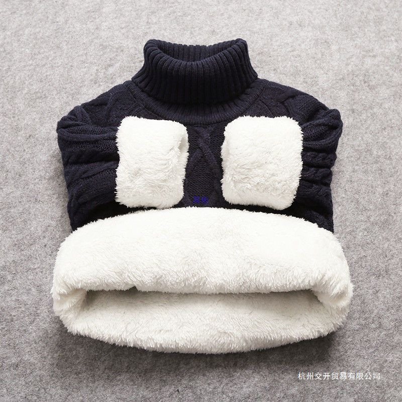 Children's Turtleneck Fleece-Lined Thickeneded Warm Knitwear 2025 New Style Boys and Girls Baby Medium and Large Kidsren's Knitwear Knitwear