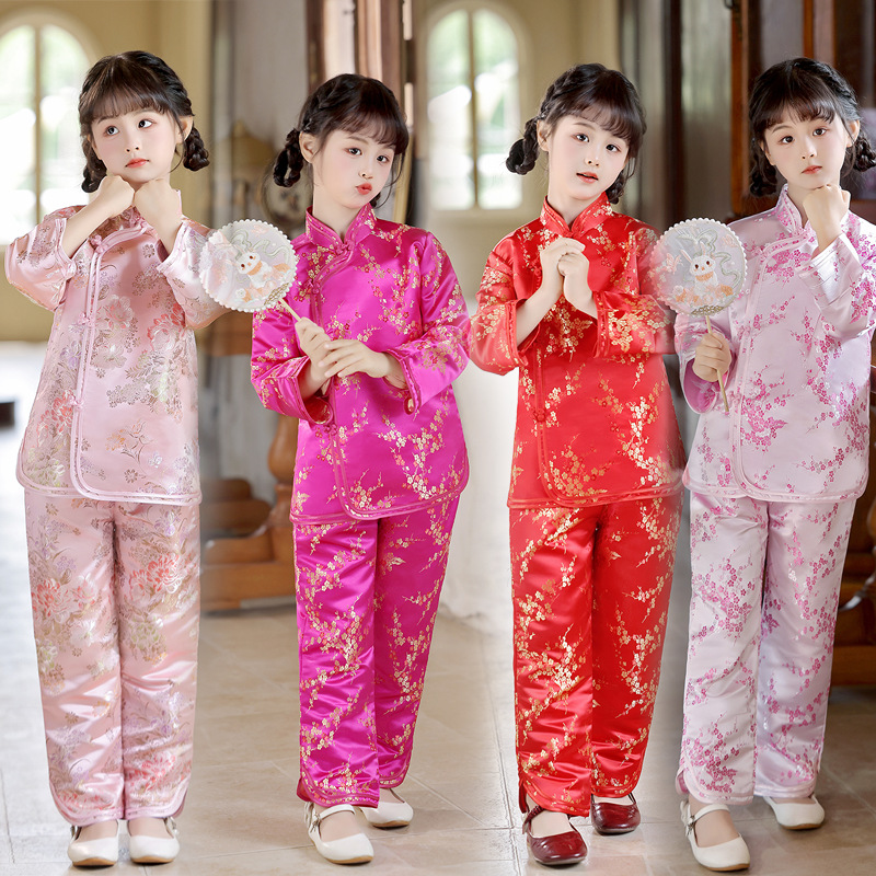 Детский китайский костюм тан для девочек, ретро стиль, топы и брюки, оптовая продажа