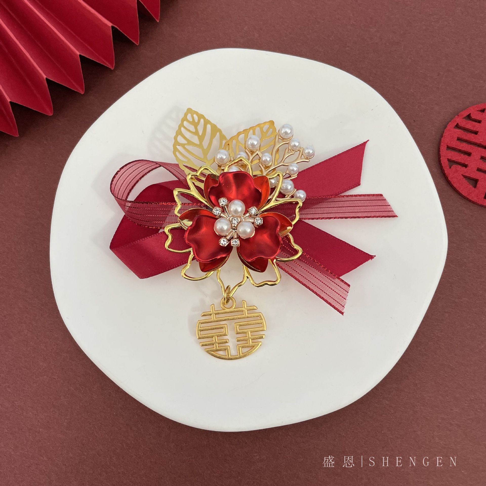 New Chinese style corsage wedding bride and groom family wedding full set corsage wholesale wedding supplies opening ceremony