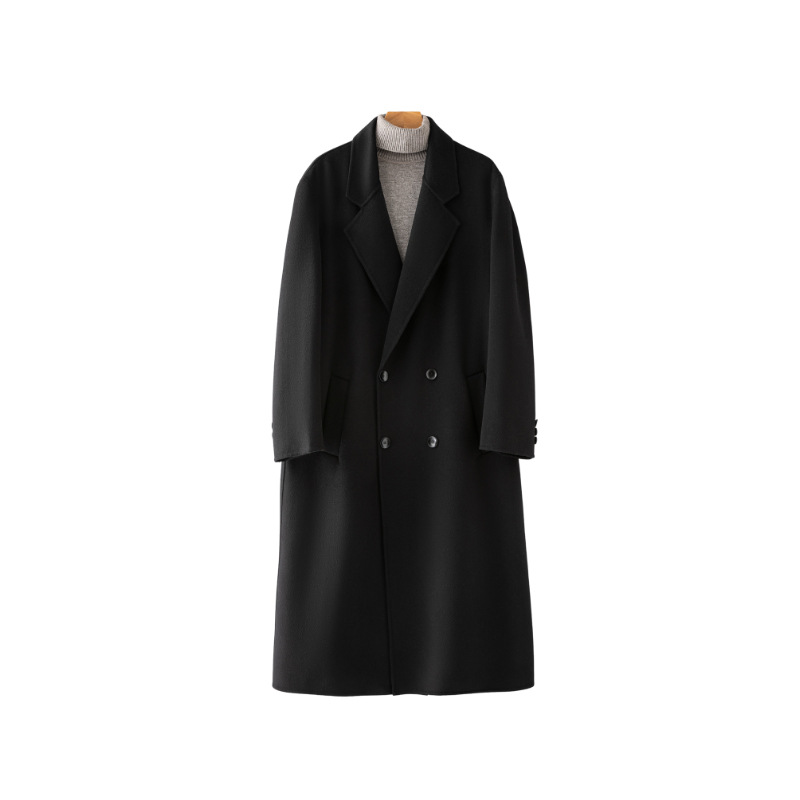 100% Wool Coat Men's High-End Over-The-Knee Cashmere-Free Coat Casual Padded Shoulder Woolen Coat 2025 New