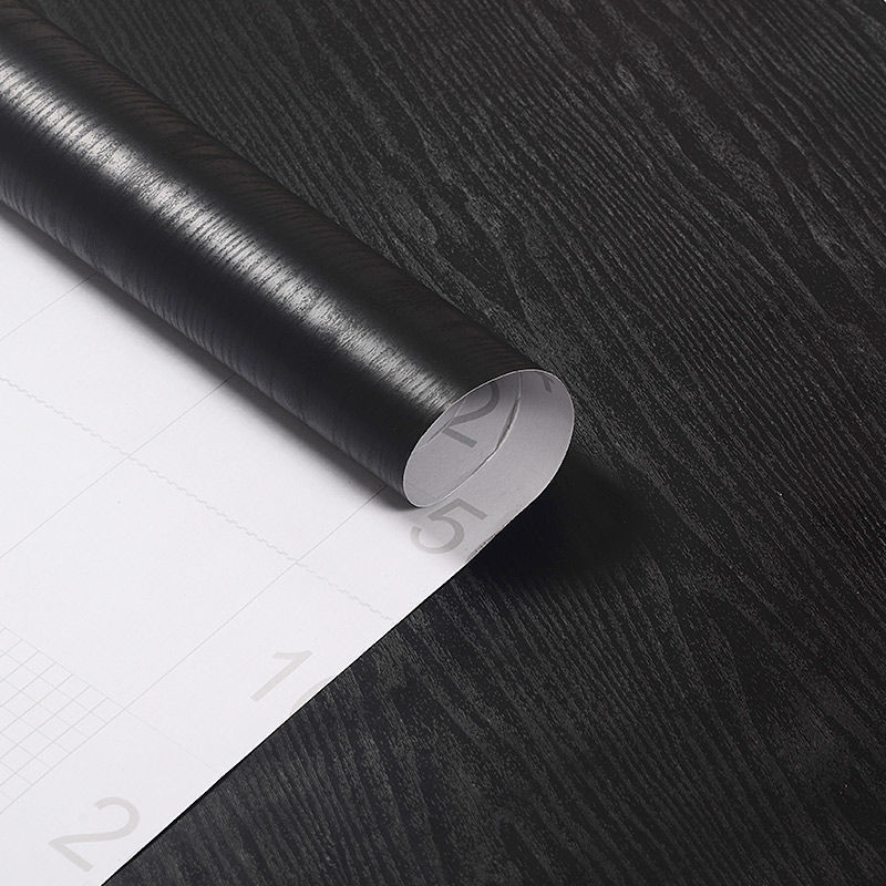 Black Furniture Renovation Sticker Wood Grain Plain PVC Self-adhesive Wallpaper Wallpaper Wardrobe Modern Waterproof Wooden Door Solid Color