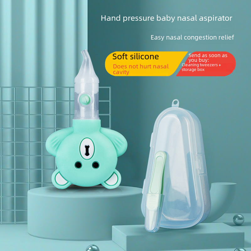 Baby Nasal Aspirator Silicone Pump Type Anti-Reflux Nasal Aspirator Cartoon Bear Nasal Aspirator Factory Direct Sale