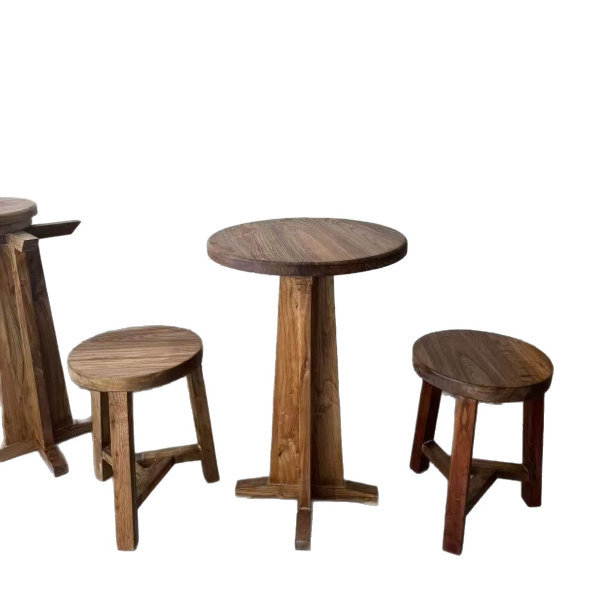 Restaurant Tables and Chairs, Commercial Cafes, American Retro Solid Wood Small Round Tables, Fast Food Canteens, Noodle Shops, Milk Tea Shop Tables
