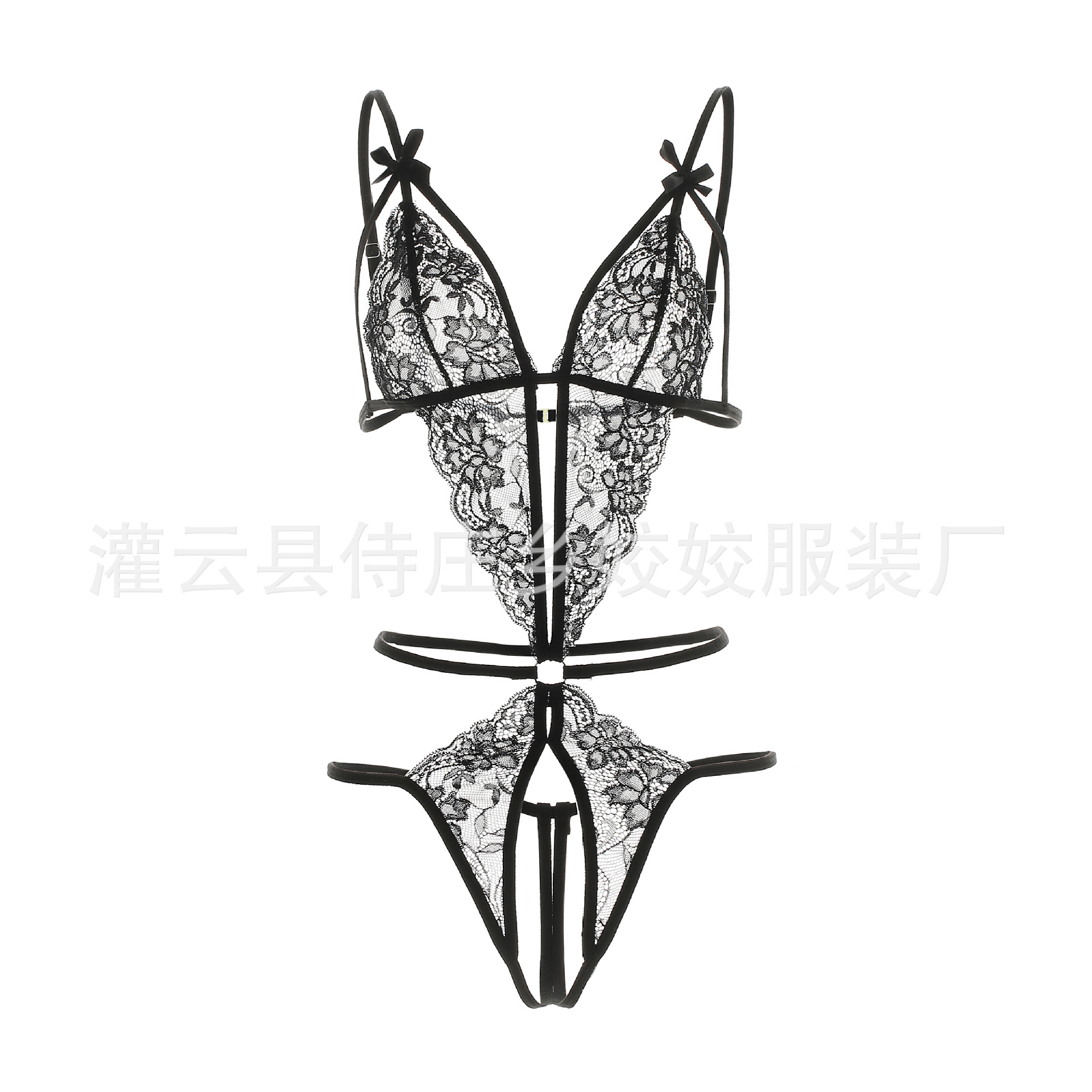 Sexy lingerie sexy lace seductive jumpsuit hot hollow out three-point open uniform women's pajamas one-piece delivery