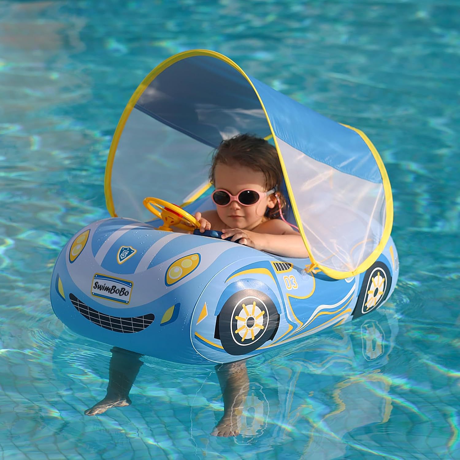 3 Colors of Children's Inflatable Swimming Rings, Car-Shaped Seat Rings, Outdoor Sun Protection and Shading, Removable and Thickened Seat Rings